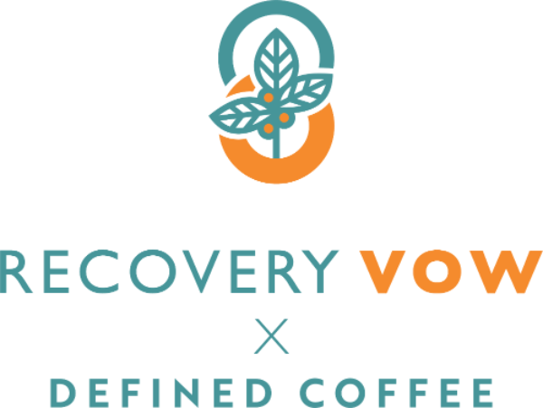 Logo of Recovery Vow and Defined Coffee on a white background